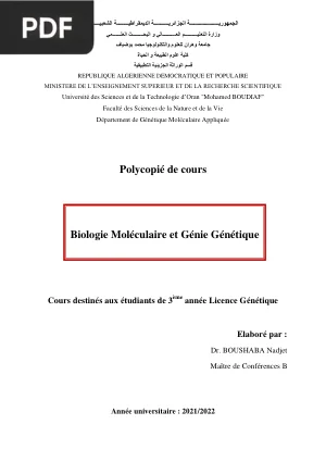 Biologie Moléculaire et Génie Génétique