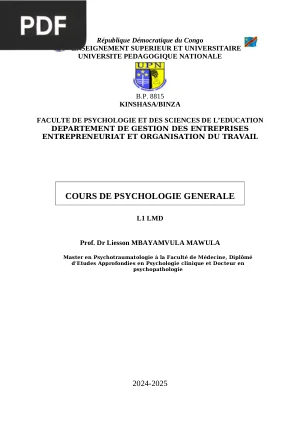 Cours de Psychologie Générale L1 LMD