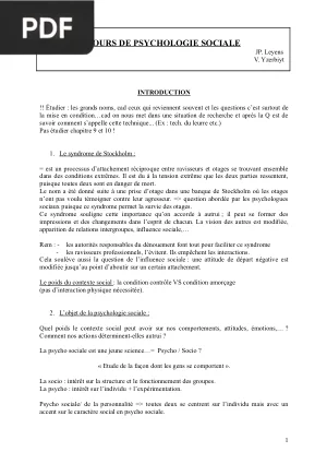 Cours de Psychologie Sociale