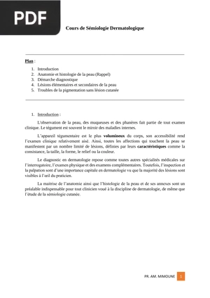 Cours de Sémiologie Dermatologique