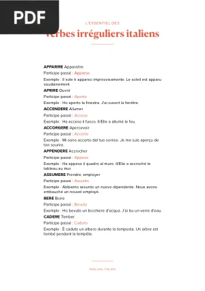 L'Essentiel des Verbes Irréguliers Italiens