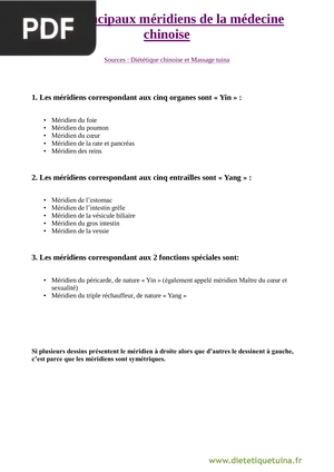 Les 12 Méridiens Principaux de la Médecine Chinoise