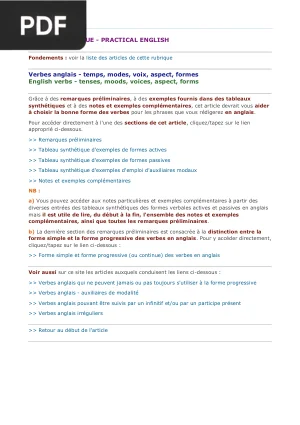 Les Verbes Anglais et Leurs Temps