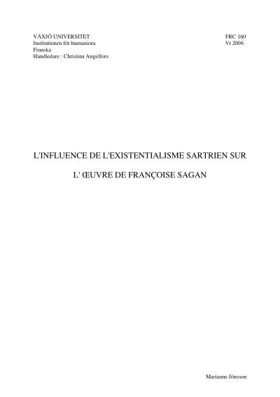 L'Influence de l'Existentialisme Sartrien sur l'Œuvre de Françoise Sagan