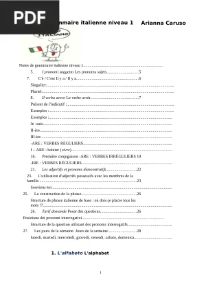 Notes de Grammaire Italienne A1.1